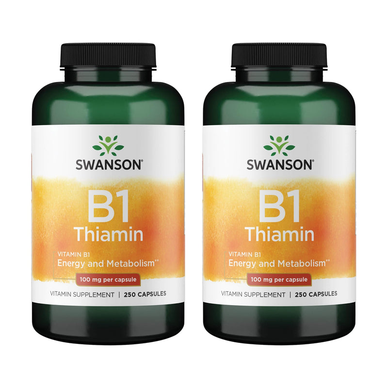 Swanson Vitamin B1 (Thiamin) - Promotes Healthy Metabolism and Provides Energy Support - Natural Vitamin Supplement Supporting Optimum Nerve Cell Function - (250 Capsules, 100mg Each) (2 Pack) 2