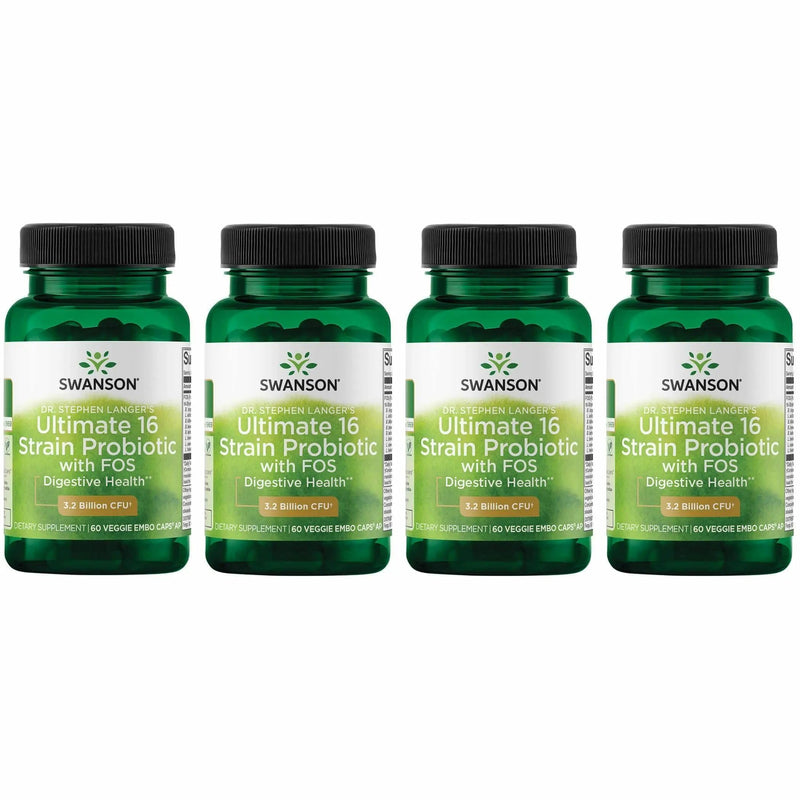 Swanson Dr. Stephen Langer's 16-Strain Probiotic with Prebiotic FOS for Gut-Health-Conscious Adults with 3.2 Billion CFU (60 Vegan Capsules, 4 Pack) 60 Count (Pack of 4)