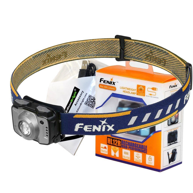 Fenix HL12R USB rechargeable 400 lumen CREE LED headlamp with EdisonBright USB charging cable (Grey) Gray