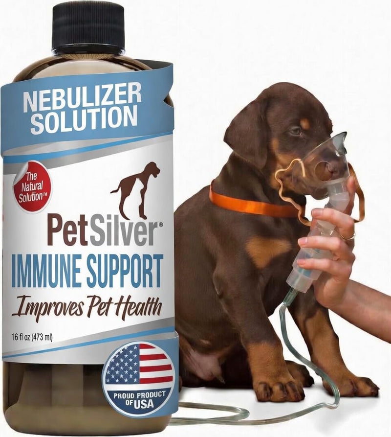 PetSilver Immune Support, Natural Nebulizer Solution, Promotes Respiratory Health in Cats & Dogs, Allergies, Sinus & Cough Treatment, Easy to Use, Patented Chelated Silver, Made in The USA, 16 fl oz - BeesActive Australia