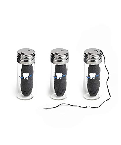 Biodegradable Bamboo Charcoal No Knot Floss with Grapefruit Seed Extract - Eco-friendly, Vegan - In Refillable Glass Jar, Plastic-Free Packaging - 3 Pack