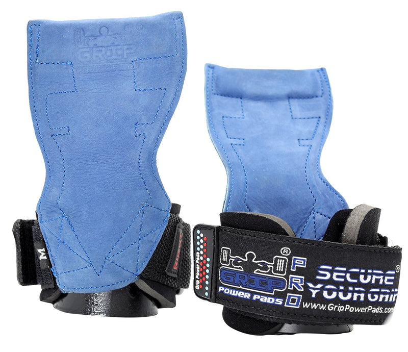 Lifting Grips PRO Weight Gloves Heavy Duty Barbell Gymnastics Straps Alternative to Power Hooks Deadlifts Adjustable Neoprene Padded Wrist Wrap Blue Nubuck Leather Large 7.50"-8.50" Wrist Size