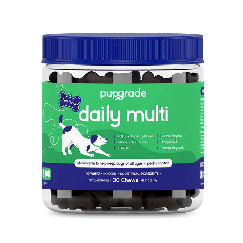 PupGrade Daily Multivitamin for Dogs - All-in-One Supplement for Digestive, Immune, Skin and Coat Health - 32 Healthy Nutrients, Probiotic Enzymes, Omega Fish Oil, Vitamins A, C, D & E - 30 Soft Chews 30 Count (Pack of 1) - PawsPlanet Australia