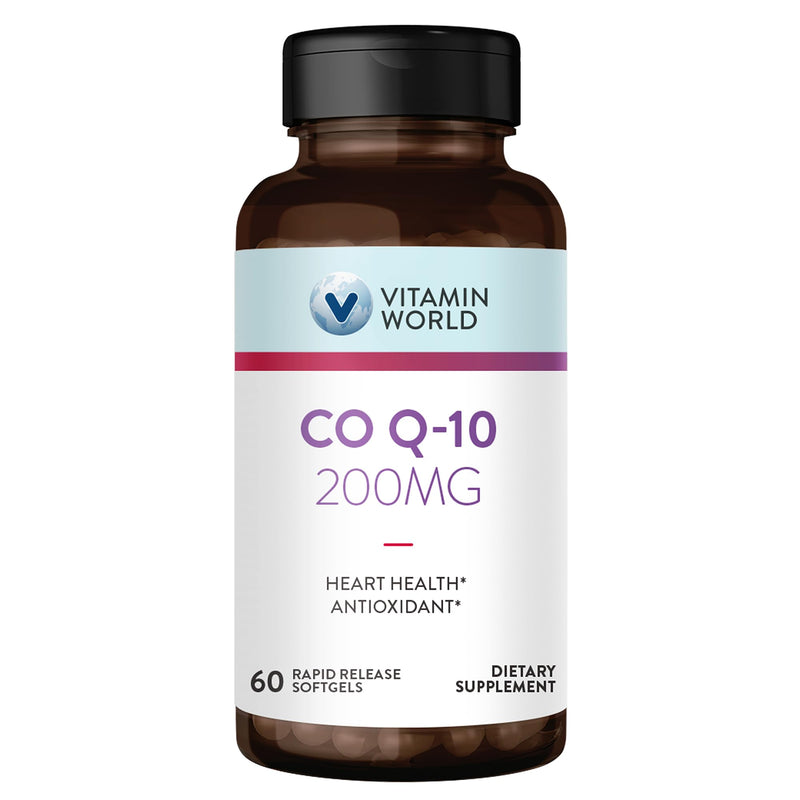Vitamin World CoQ10 200 mg Softgels, 60 Rapid Release Softgels | Coenzyme Q10 Supplements for Antioxidant Support, Heart Health & Energy Production, Gluten Free 60 Count (Pack of 1)