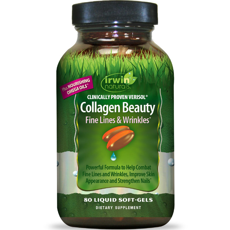 Irwin Naturals Collagen Beauty Supplement Hair Skin and Nails Vitamins | Beauty From Within | VERISOL + Biotin + Omega oils | Fine Lines and Wrinkle Support | 80 Liquid Soft-Gels 80 Count (Pack of 1)