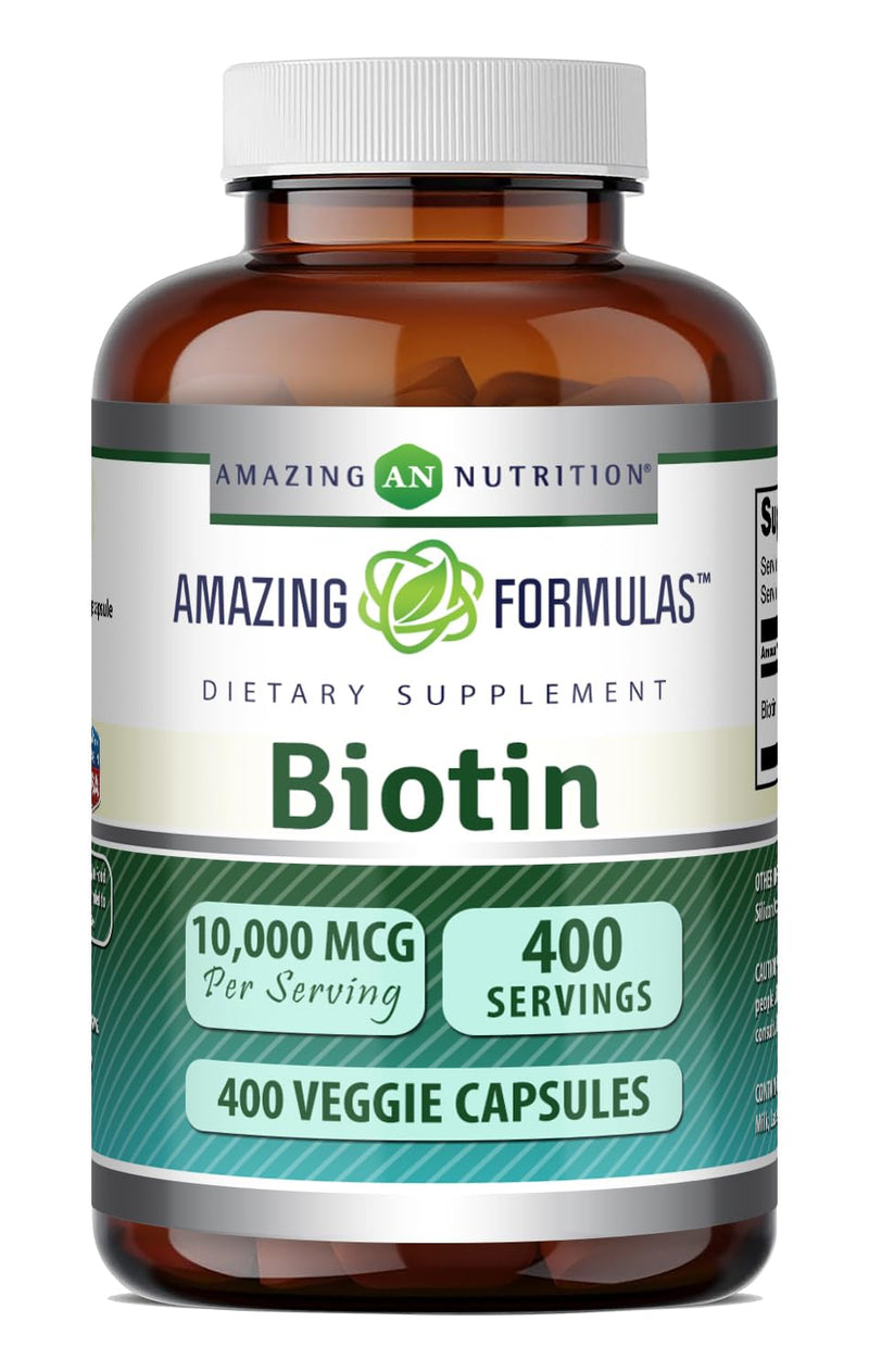 Amazing Formulas Biotin 10000 mcg Veggie Capsules | Vitamin B7 Supplement | Non-GMO | Gluten Free | Made in USA (400 Count) 400 Count