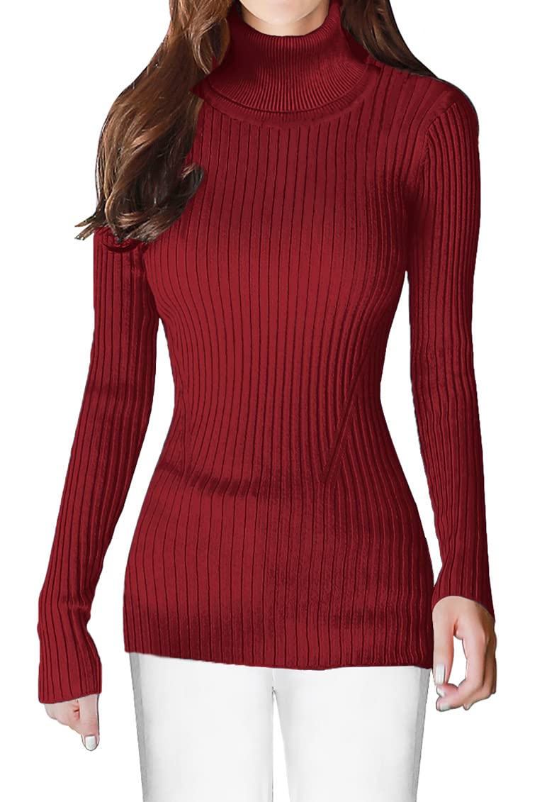 v28 Mock Neck Ribbed Sweaters for Women Cute Sexy Knitted Warm Fitted Fashion Pullover Sweater Medium Turtburgundy - BeesActive Australia