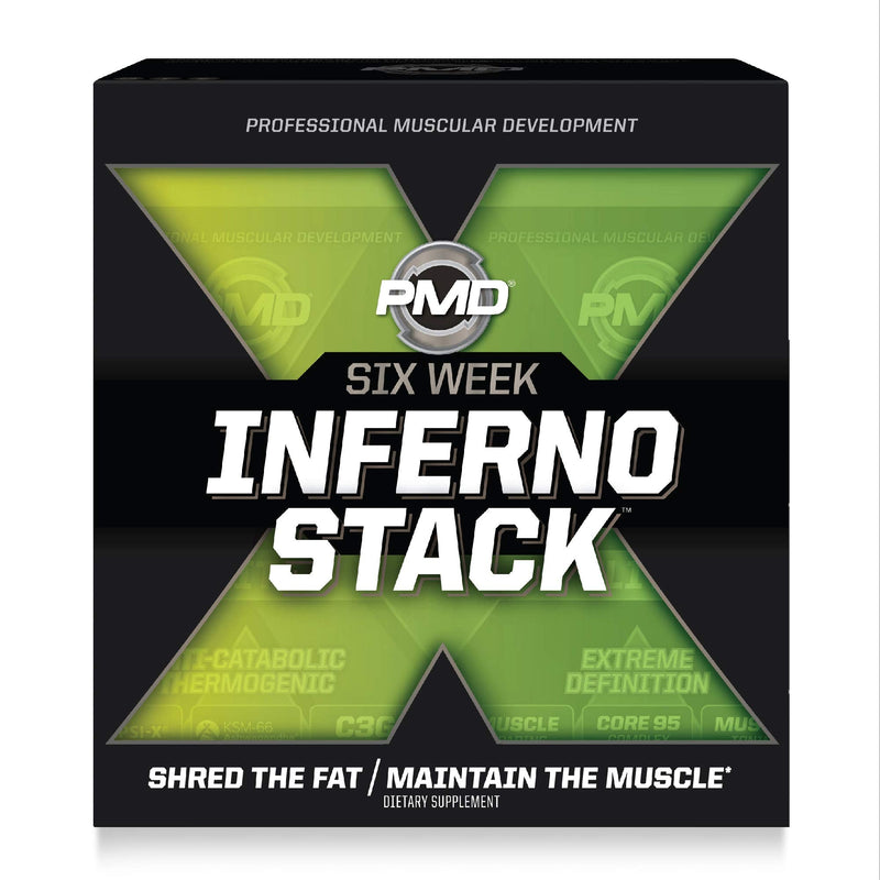 PMD Sports Six Week Inferno Stack - Maximum Strength Fat Burner and CLA Omega Fatty Acid to Lose Fat Fast and Increase Muscle Tone - Arsenal X Inferno/120 Liquid Gels, Omega Cuts Elite/180 Softgels - BeesActive Australia