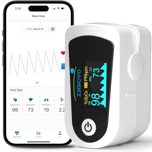 Innovo iP900BP-B Fingertip Pulse Oximeter, Blood Oxygen Monitor with Free App, Plethysmograph, and Perfusion Index (with Bluetooth) with Bluetooth