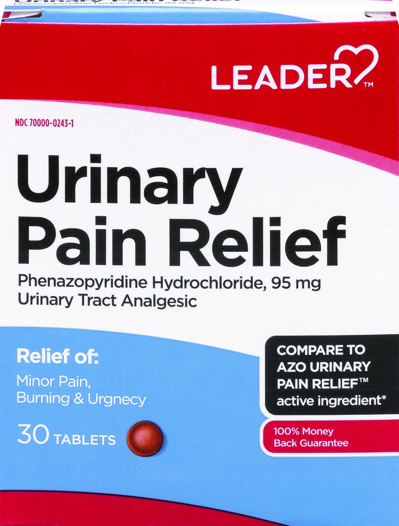 LEADER Urinary Pain Relief Maximum Strength, Fast Relief of UTI Pain, Burning & Urgency, Urinary Tract, Phenazopyridine Hydrochloride 95 mg, 30 Tablets, 2-Pack MAX Strength 60.0 - BeesActive Australia