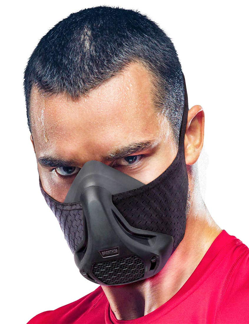 Sparthos High Altitude Mask - Simulate High Altitudes - for Gym, Cardio, Fitness, Running, Endurance and HIIT Training [16 Breathing Levels] Midnight Black