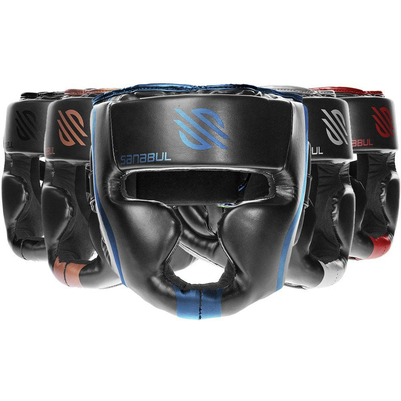 Sanabul Essential Boxing Headgear for Men & Women, Muay Thai MMA Headgear with Protective Padding, Full Face Coverage for Sparring Training Blue S/M