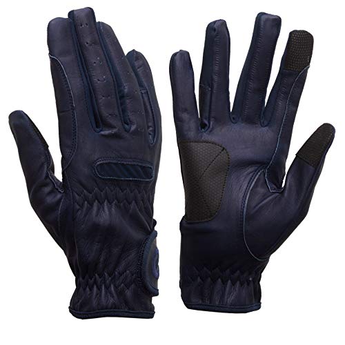 eGlove eQUEST GripPro Leather Touchscreen Horse Riding Gloves Navy Blue Large - BeesActive Australia
