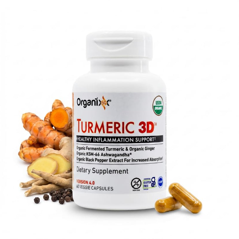 Organixx Organic Turmeric Curcumin with Ashwagandha, 60 Caps | USDA Organic turmeric curcumin fermented with Ashwagandha, Vitamin D & Ginger, supports joints, immunity & vitality 60 Count (Pack of 1)