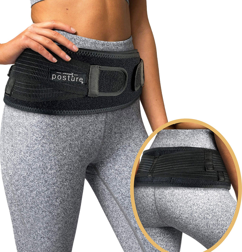 Vriksasana Sacroiliac Hip Belt for Women and Men That Alleviates Sciatic, Pelvic, Lower Back, Leg and Sacral Nerve Pain Caused by Si Joint Dysfunction| Trochanter Brace (Regular, Black) Regular (Hip Size 32"- 45") - BeesActive Australia