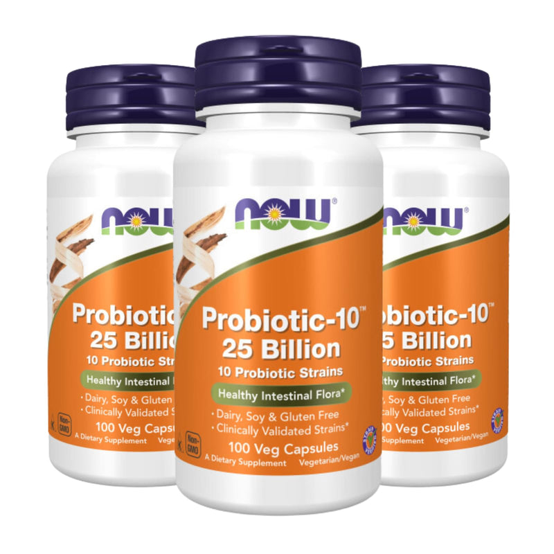 NOW Foods Probiotic-10 25 Billion, 100 Count (Pack of 3) 100 Count (Pack of 3)