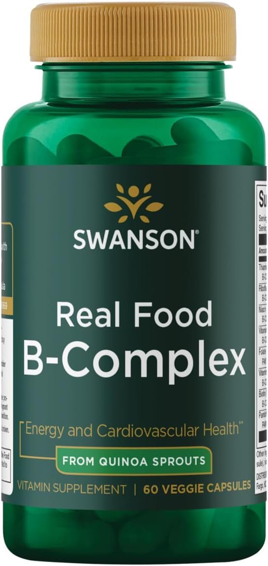 Swanson Real Food Vitamin B-Complex 60 Veg Capsules | Nourishes the Body for Energy and Wellbeing, from Organically Cultivated Quinoa Sprouts, Vegan with No Proprietary Blends