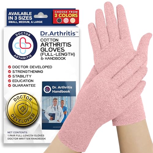 Doctor Developed Full Fingered Arthritis Compression Gloves Men and Women for Arthritis, Raynauds Disease & Carpal Tunnel Large Pink