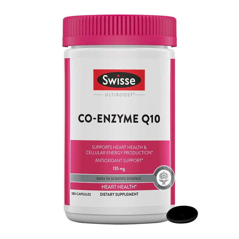 Swisse CoQ10 Supplement Co-Enzyme Q10 | 6 months Supply| Coenzyme Q10 Supports Heart Health and Ubiquinol Cellular Energy Production | CQ10 Antioxidant Support| Co Q 10 Supplement 135mg | 180 Softgels