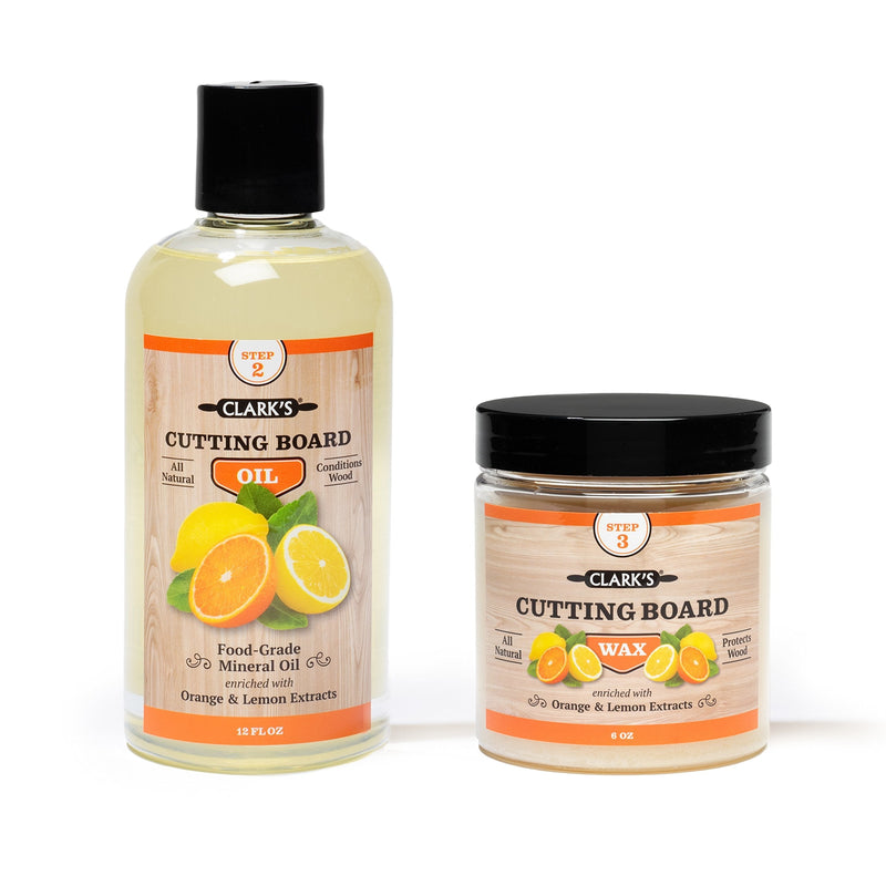 CLARK'S Cutting Board Oil And Wax Kit - All Natural Food Grade Mineral Oil - 2-Step Set To Restore And Preserve Your Boards Natural Beauty - Easy To Apply - 100% Natural Food Grade Ingredients Orange-Lemon (NEW) - BeesActive Australia