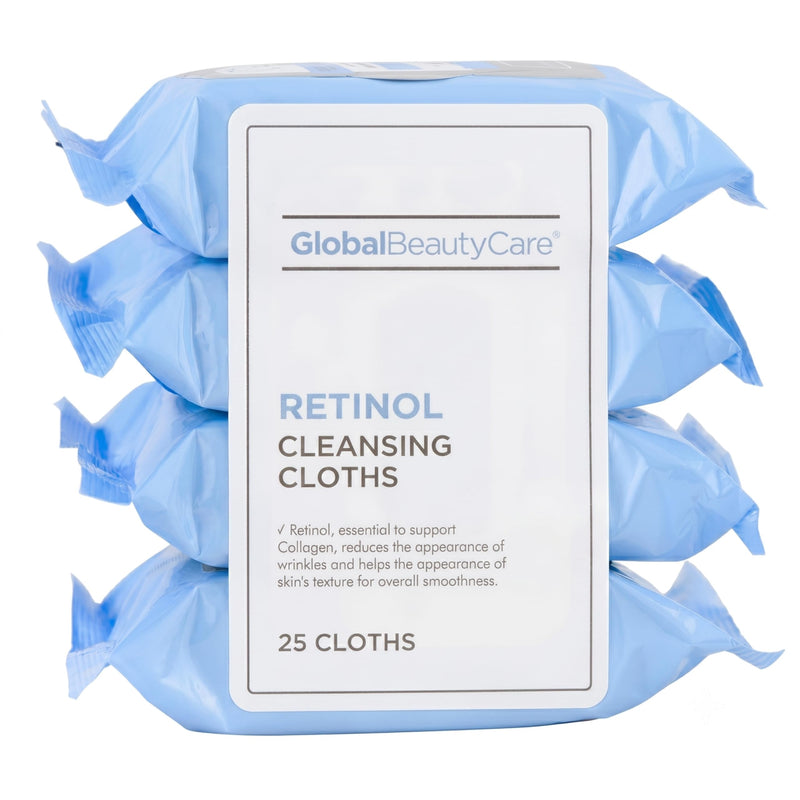 Global Beauty Care Retinol Waterproof Makeup Remover Facial Cleansing Wipes | Supports Firmer-Looking Skin, Removes Waterproof Makeup, Oil & Dirt, Smooths Skin Texture, All Skin Types, 100 Wipes (4-Pack) 25 Count (Pack of 4)