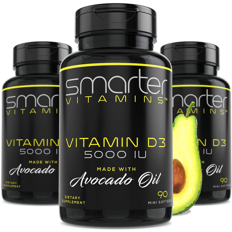 3 Pack Vitamin D3 5000 IU with Avocado Oil, 125 mcg, 270 Mini Softgels | D3 in non-GMO avocado oil supports calcium absorption, immune function, strong bones, healthy teeth and muscle function. 3