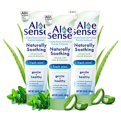Naturally Soothing Toothpaste for Sensitive Teeth and Gum Care with Aloe Vera, Allantoin & Fresh Mint Flavor, Gentle & Natural, ADA Approved (5-oz, 3 Count) 5 Ounce (Pack of 3)
