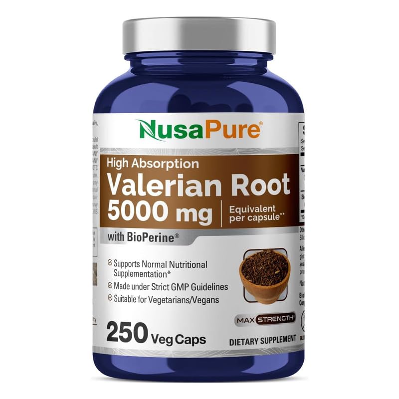 NusaPure Valerian Root 5000 mg Per Veggie Caps, 250 Count, Vegan, Non-GMO, Bioperine - BeesActive Australia