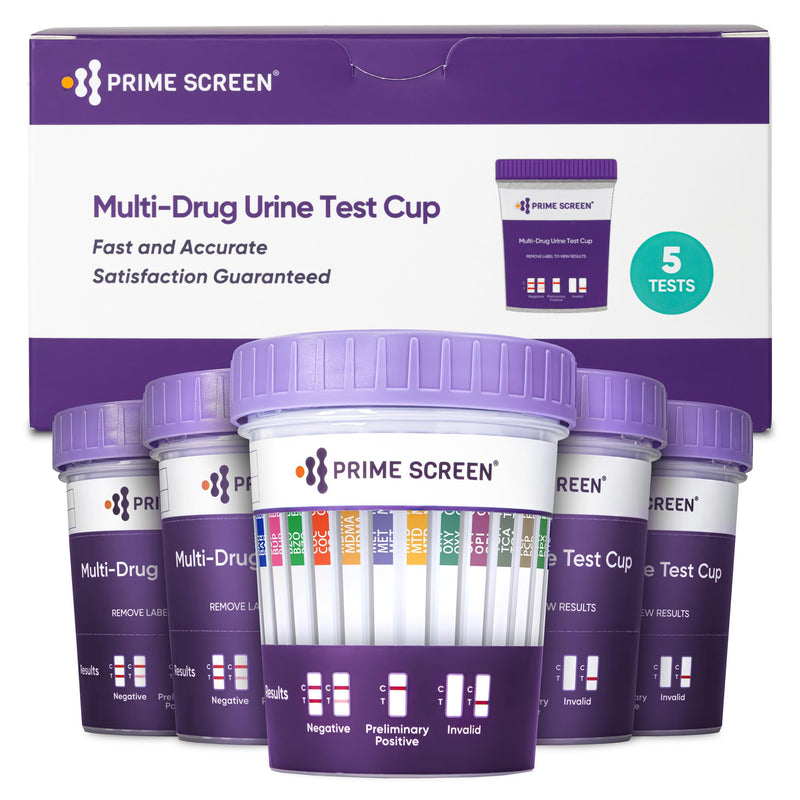 [5 pack] Prime Screen 14 Panel Urine Drug Test Cup - Instant Testing Marijuana (THC),OPI,AMP, BAR, BUP, BZO, COC, mAMP, MDMA, MTD, OXY, PCP, PPX, TCA 5 Count (Pack of 1) - BeesActive Australia