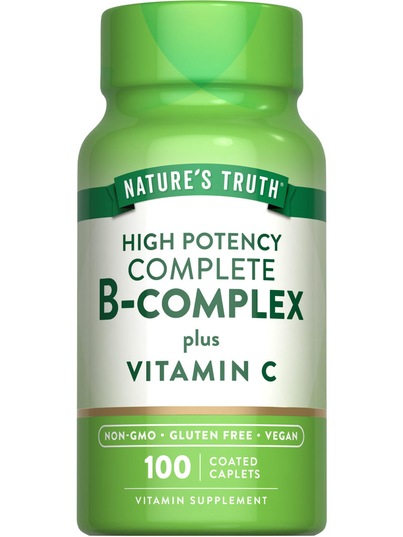 Nature's Truth Vitamin B Complex Plus Vitamin C | 100 Caplets | Vegan, Non-GMO & Gluten Free Supplement | Vegan, Non-GMO & Gluten Free Supplement 100 Count (Pack of 1)