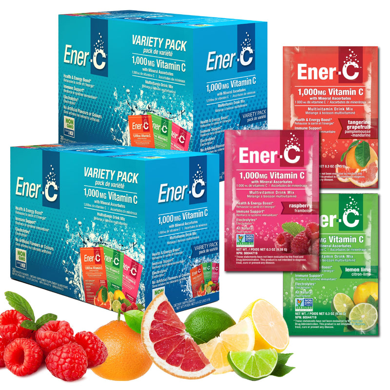 Ener-C Multivitamin Drink Mix, Healthy Energy - Variety Pack, 60 Count | Vitamin Packets for Water, Electrolytes Powder Packets, Vitamin Drink Mix, Hydration Liquid Mix, Immune Booster for Adults