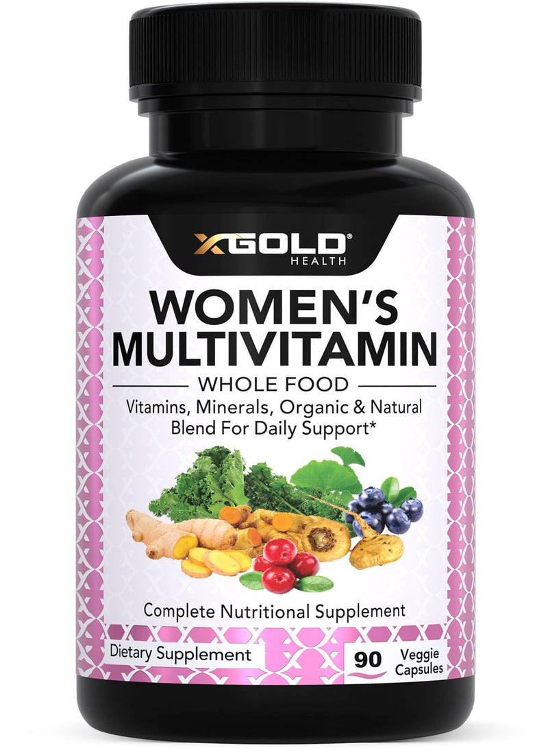 X Gold Health Vegan Women's Daily Multivitamin 50 Plus Organic WholeFood | Based Natural Ingredients, Ginger, Maca, Multi-Vitamin B Complex & More - Energy Support, Immune System Booster -90 Capsules