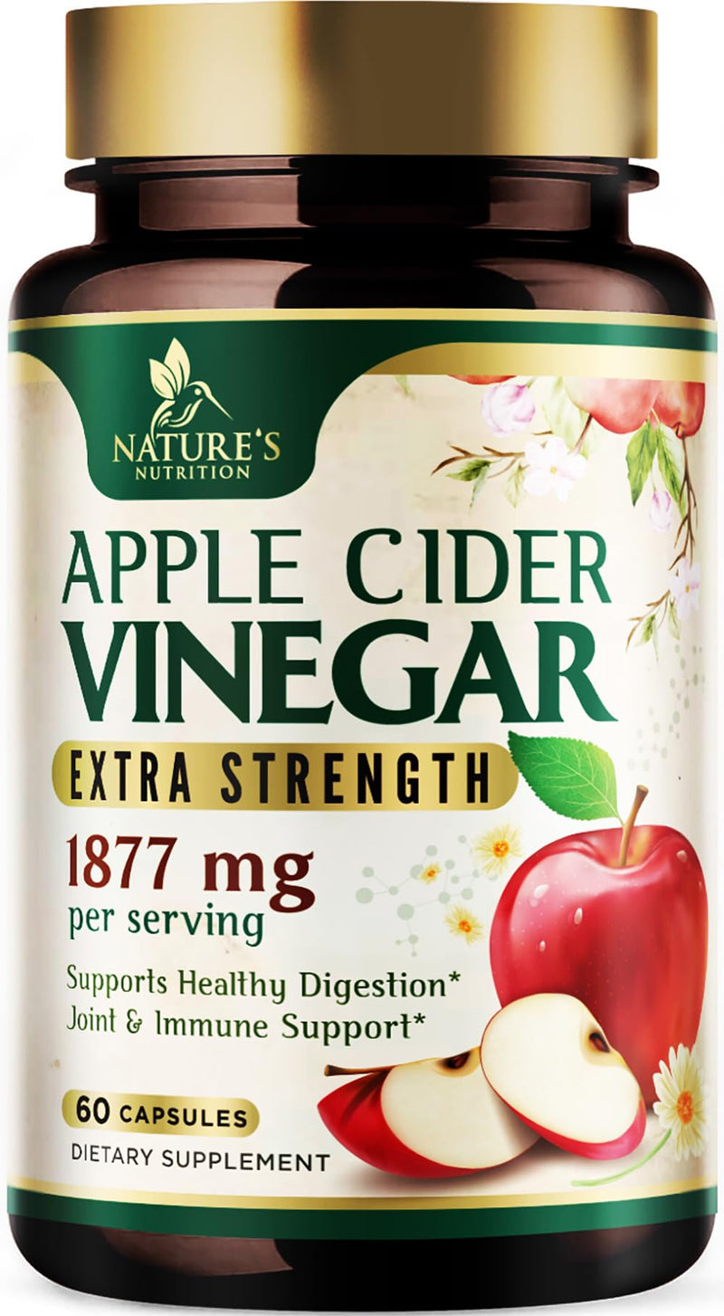 Apple Cider Vinegar Capsules 1877mg per Serving - Extra Strength Detox & Cleanse with Vitamin D & Zinc - Premium ACV, Joint Natural Digestion & Immune Support - Vegetarian Supplement - 60 Capsules 60 Count (Pack of 1)