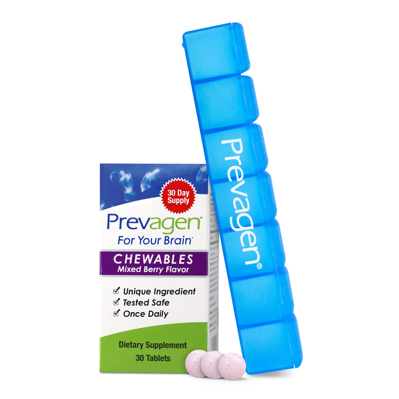 Prevagen Regular Strength Mixed Berry Chewables, 7-Day Pill Minder, 1-Pack | For Your Brain, 1 Month Supply, 10mg Apoaequorin, 50mcg Vitamin D3, 30 Tablets per Bottle