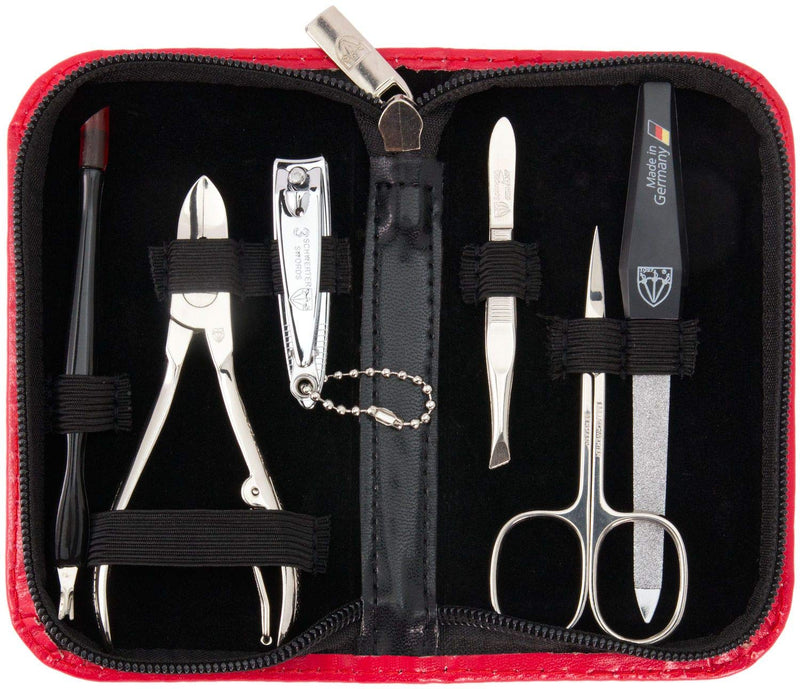 3 Swords Germany - brand quality 6 piece manicure pedicure grooming kit set for professional finger & toe nail care scissors clipper fashion leather case in gift box, Made in Solingen Germany (03706) RED - BeesActive Australia