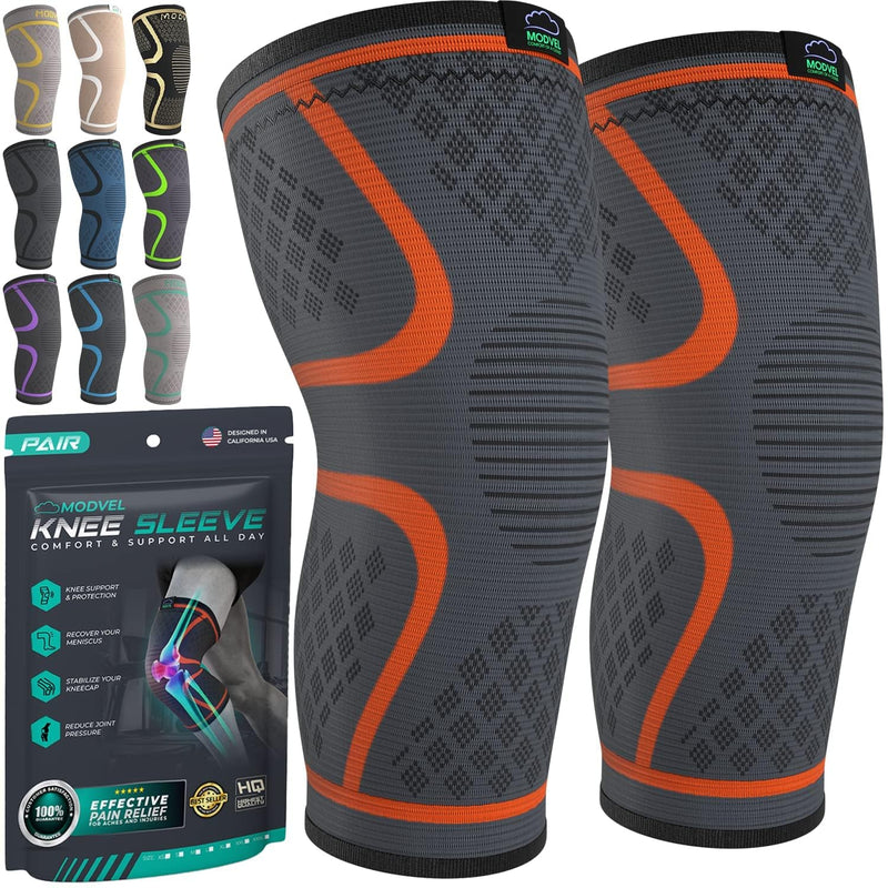 Modvel Knee Braces for Knee Pain Women & Men - 2 Pack Knee Brace for Knee Pain Set, Knee Brace Compression Sleeve, Knee Support for Knee Pain Meniscus Tear, ACL & Arthritis Pain Relief - Knee Sleeves Medium A Orange - BeesActive Australia