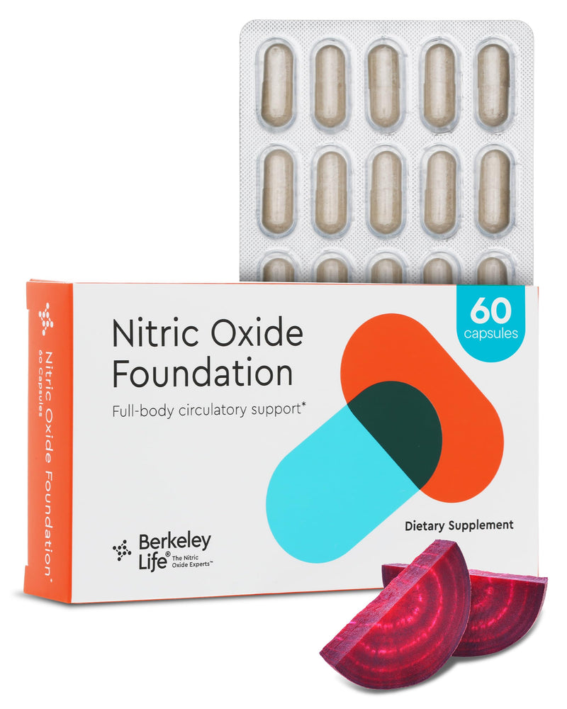 Berkeley Life Nitric Oxide Foundation, Full-Body Circulatory Support - Nitric Oxide Supplements for Men & Women - Beet Root Powder Supports Healthy Blood Pressure, Heart & Cardiovascular Health 60 Count (Pack of 1)