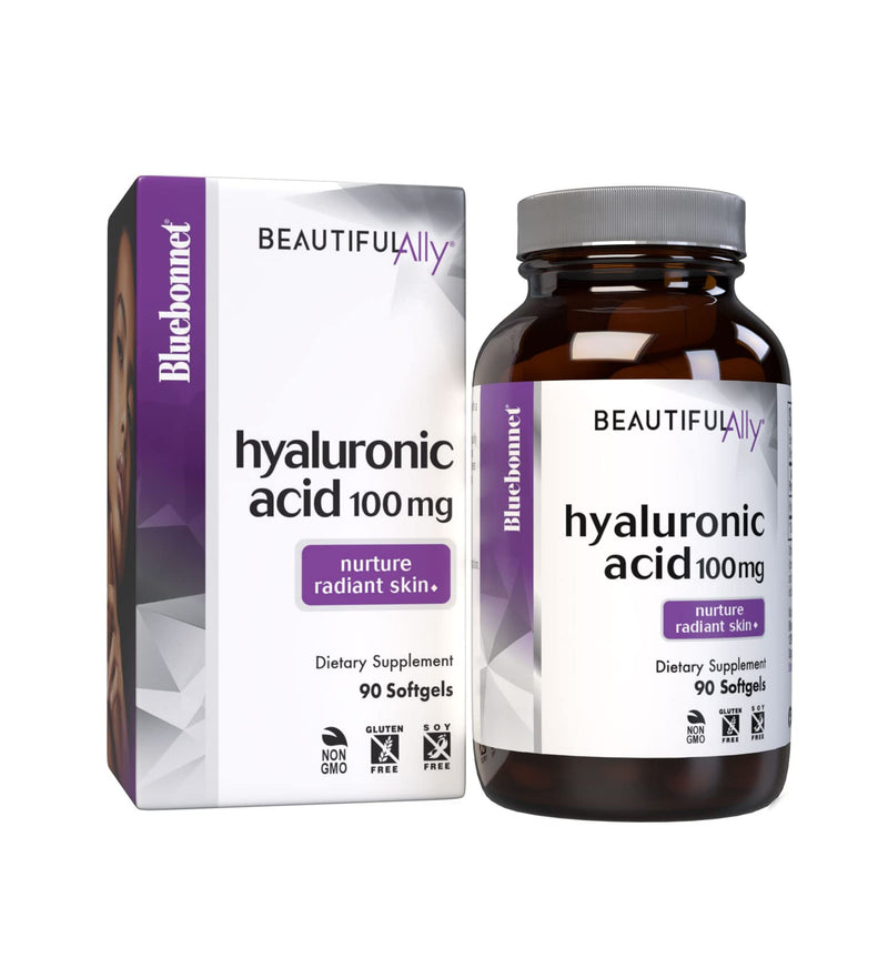 Bluebonnet Nutrition Beautiful Ally Hyaluronic Acid 100mg, Nurture Radiant Skin*, Non-GMO, Gluten-Free, Soy-Free, 90 Softgels, 90 Servings | Third-party tested for purity and potency; manufactured in the USA