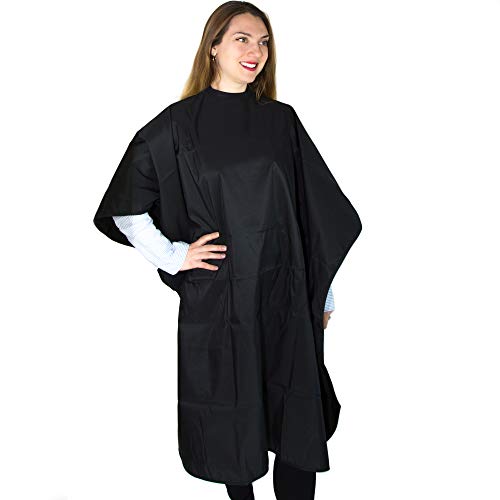 Black Hair Coloring Cape - Water-Resistant Salon Cape for Women Coloring Cape - Black W/ Pu Coating