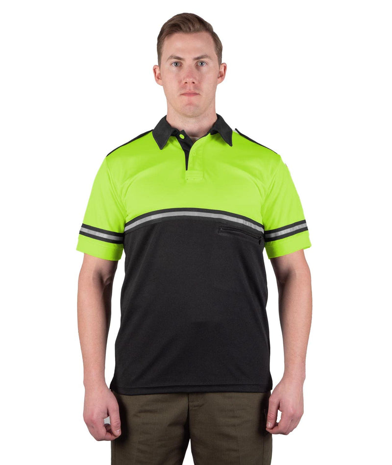 First Class Two Tone Bike Patrol Shirt with Reflective Stripes and Zipper Pocket Large Lime Green and Black