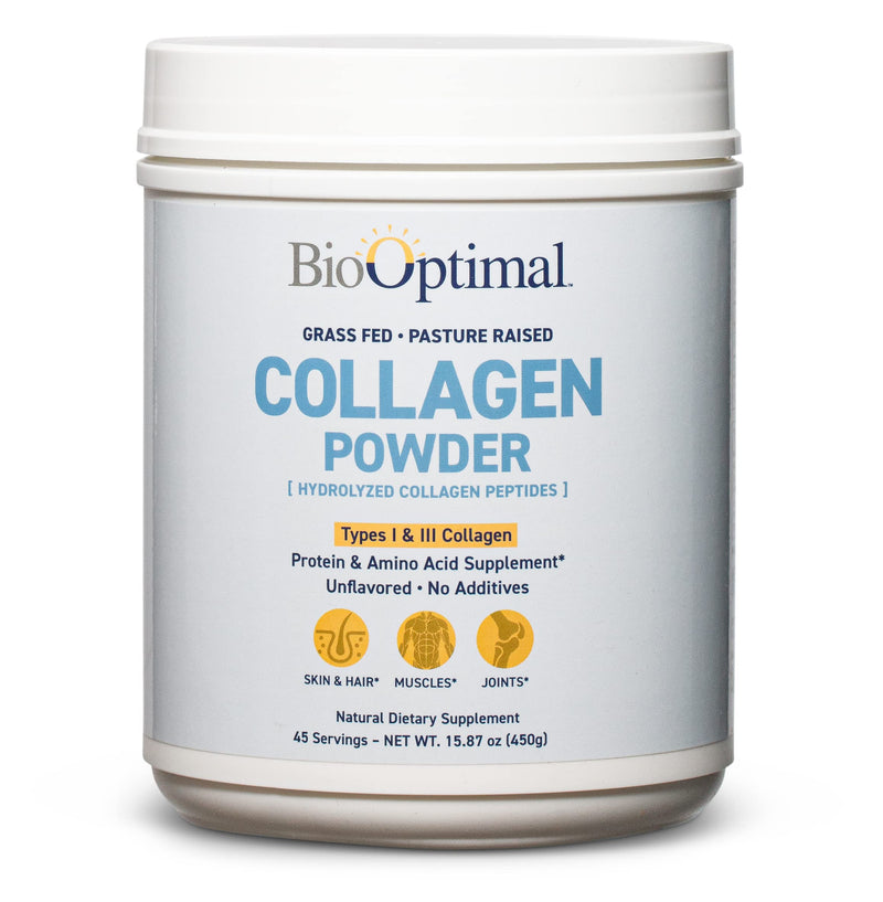 BioOptimal Grass-Fed Hydrolyzed Collagen Powder, Unflavored, Skin & Joints | Hydrolyzed Type I & III; 10g per scoop; 45 servings; non-GMO; gluten-free; no sugar or preservatives; GMP certified