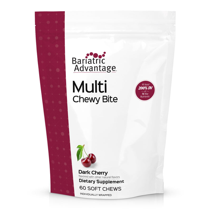 Bariatric Advantage Multi Chewy Bite, Dark Cherry, 60 Count | Soft Chew Multivitamin for Bariatric Surgery Patients, Chewable Multivitamin with Folic Acid, Vitamin D3 and More