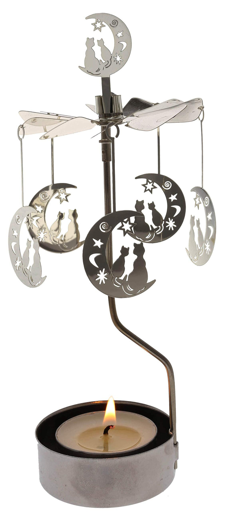 HOKHBCW Rotary Candle Holder Spinning Candleholder Metal Small Gift (Moon+cat) - BeesActive Australia
