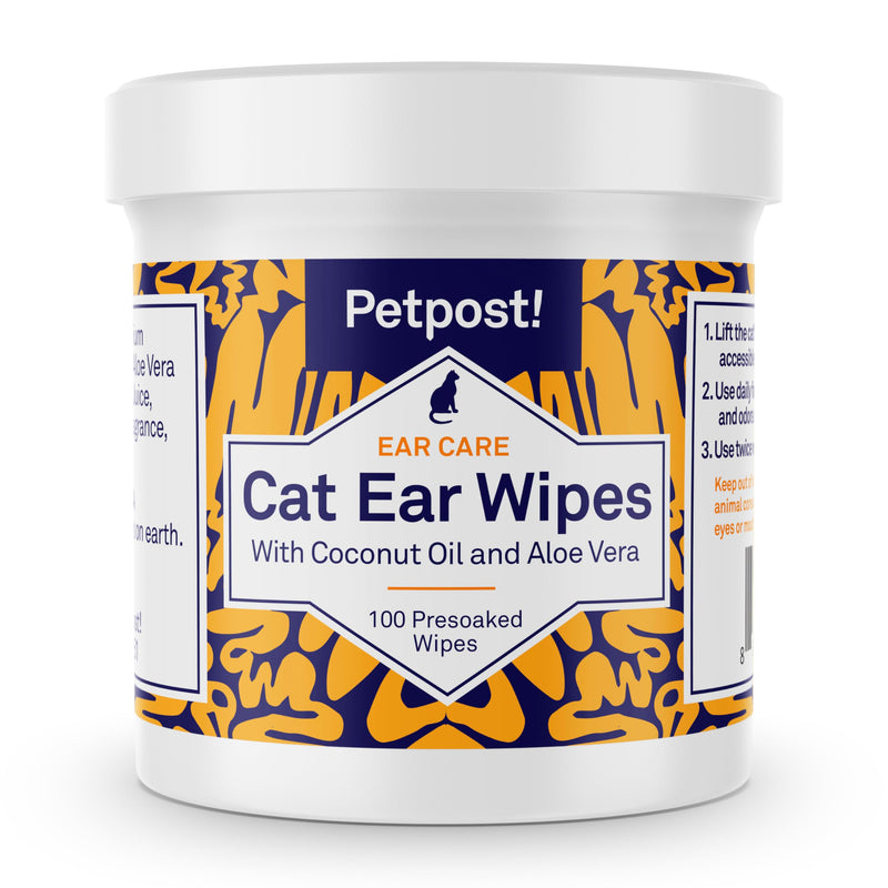Petpost | Cat Ear Cleaner Wipes - Ultra Soft Cotton Pads in Coconut Oil Solution - Treatment for Removing Cat Ear Dirt & Wax 100 ct. - PawsPlanet Australia