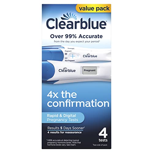 Clearblue Pregnancy Test Combo Pack, 4ct - Digital with Smart Countdown & Rapid Detection - Value Pack 4 Count (Pack of 1) Combo 4