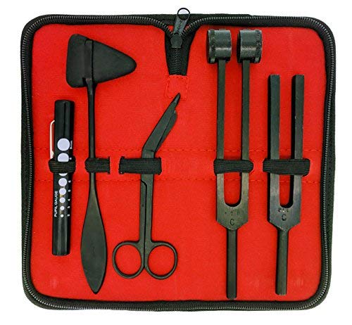 SURGICAL ONLINE Limited Edition - Full Tactical Black - Grudge Style Set of 5 pcs Reflex Percussion Taylor Hammer + Penlight + Tuning Fork C 128 C 512 + Bandage Scissors 5.5"