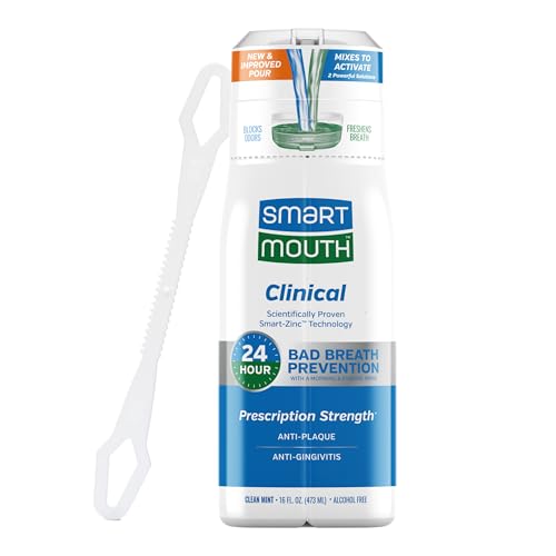 SmartMouth Clinical Zinc Activated Mouthwash with Tongue Cleaner, 16 fl oz 16 Fl Oz (Pack of 1)