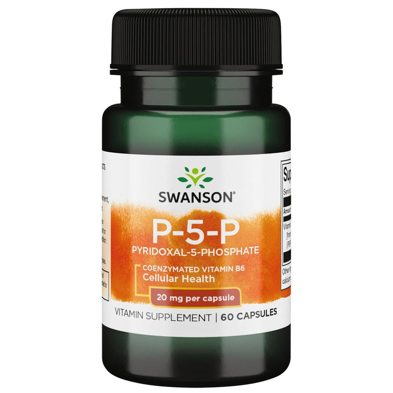 Swanson P-5-P (Pyridoxal-5-Phosphate) Coenzymated Vitaminb-6 20 Milligrams 60 Capsules (1 Pack) | Coenzymated Vitamin B-6 That Bypasses Liver Conversion, Goes to Work Immediately to Promote Cardiovascular Maintenance 60 Count (Pack of 1)