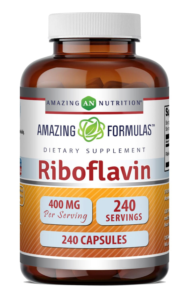 Amazing Formulas Riboflavin 400 mg Capsules | Vitamin B2 Supplement | Non-GMO | Gluten Free | Made in USA (240 Count) 240 Count