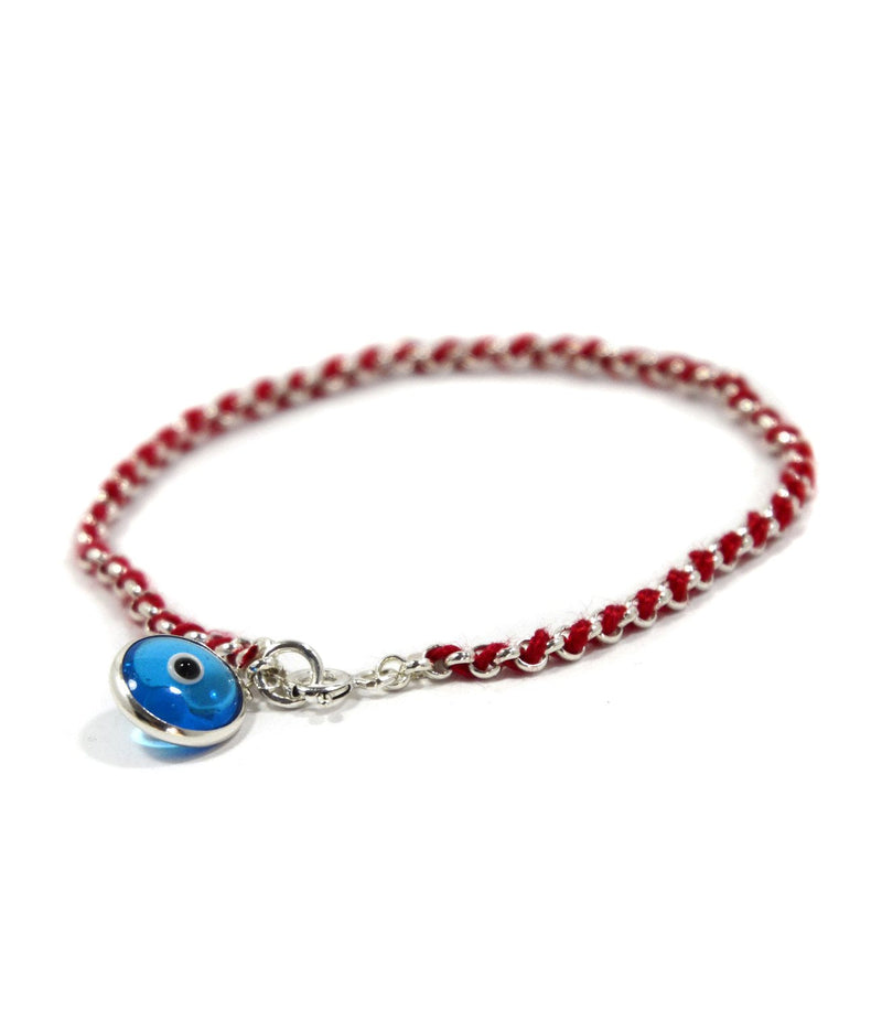 Protection Evil Eye Bracelet - Lucky Blue Evil Eye Charm - 7 Inch Women's Sterling Silver Jewelry - Best Kabbalah Red String Bracelets for Women - BeesActive Australia